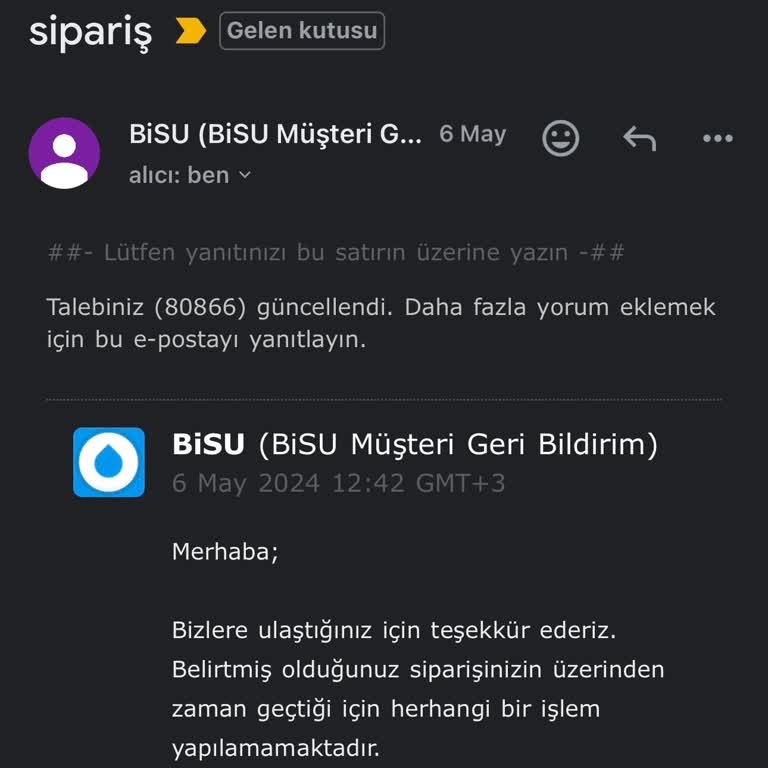 Bisu Siparişi Getirmiyor Ücret İade Etmiyor