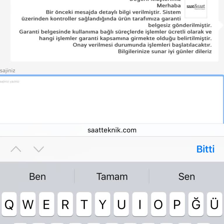 Saat & Saat'in Garanti Kapsamında Ürünü Kabul Etmemesi, İletişimsizlik