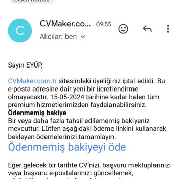 Cvmaker.com.tr Haksız Ödeme Mailleri Atıyor!