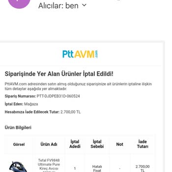 Tefal Epttavm Ürün İptali