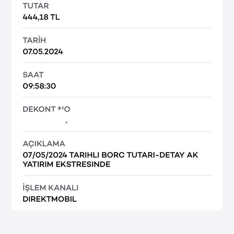 Akbank Yatırım Hesabımdan Borç Kesintisi Yaptım.