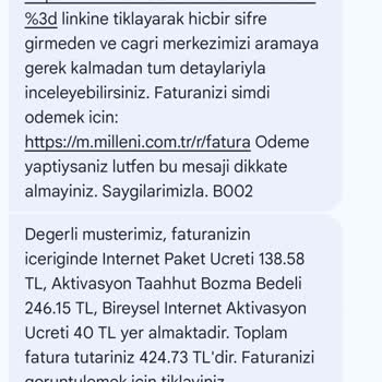 Millenicom Taahhütsüz İnternete Taahhüt Bozma Faturası