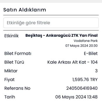 Banabilet.com Beşiktaş-Ankara Gücü 07.05.2024 - 20:30 Tarihli Maç Bilet Sorunu