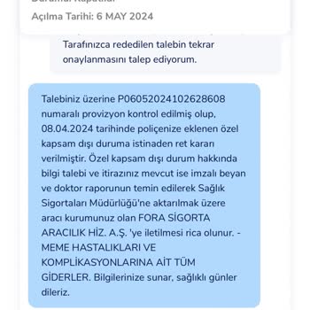 Anadolu Sigorta Tamamlayıcı Sigortayı Karşılamaması