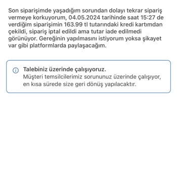 Yemeksepeti Ücret İade Ve Müşteri Temsilcileri Sorunu