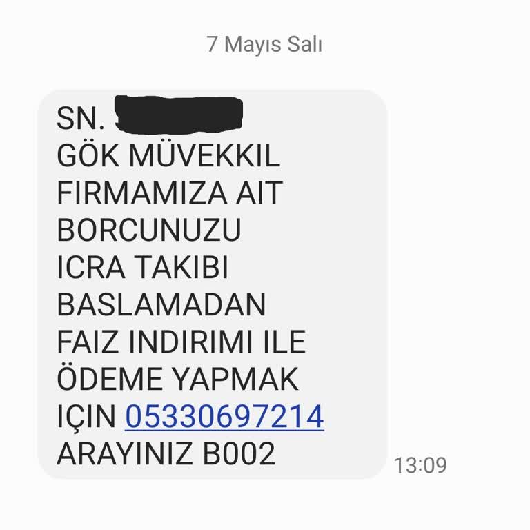 Metka Hukuk Tarafından Gelen SMS Hakkında Şikayet