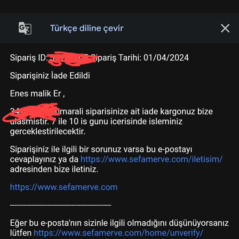 Sefamerve İade Yapılmama Ve Ulaşılamaması