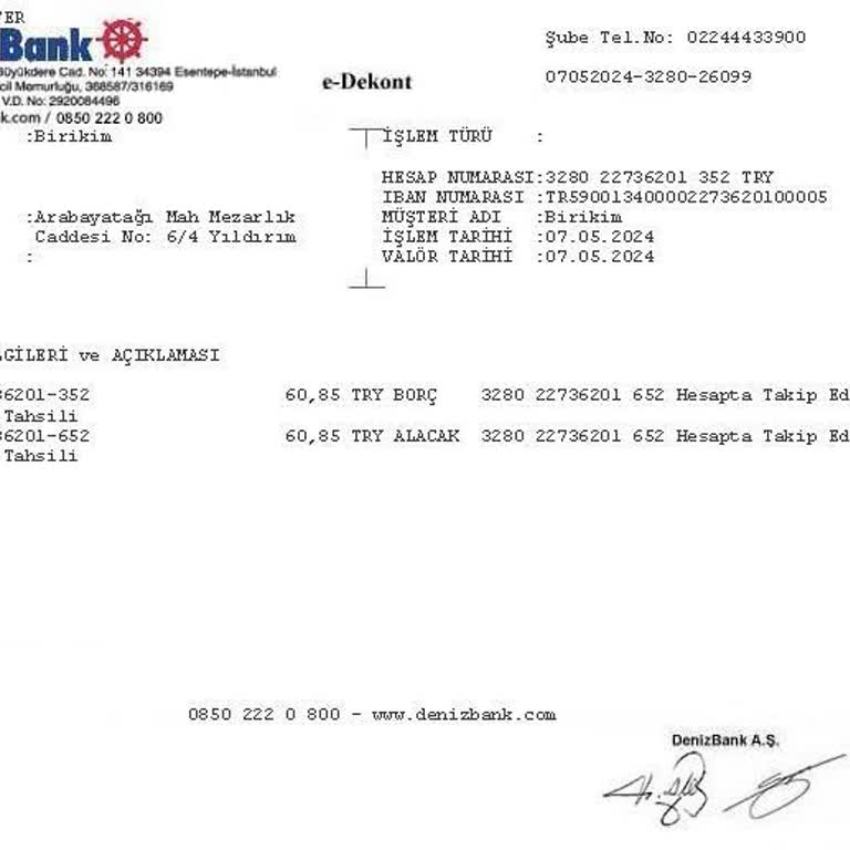 Denizbank Hesapta Takip Edilen Alacağın Tahsili Adı Altında Kesilen
