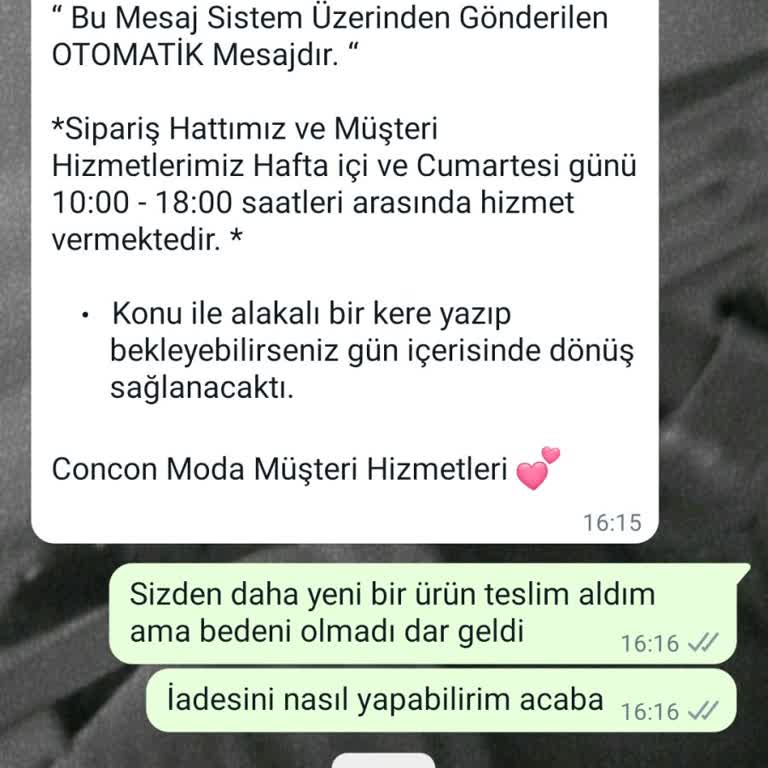 Concon Moda İade Kodu Oluşturulmuyor