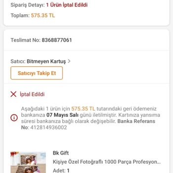 Trendyol Bitmeyen Kartuş (bk Gift) Ürün Yerine Fatura Göndermekle Tehdit Ediyor