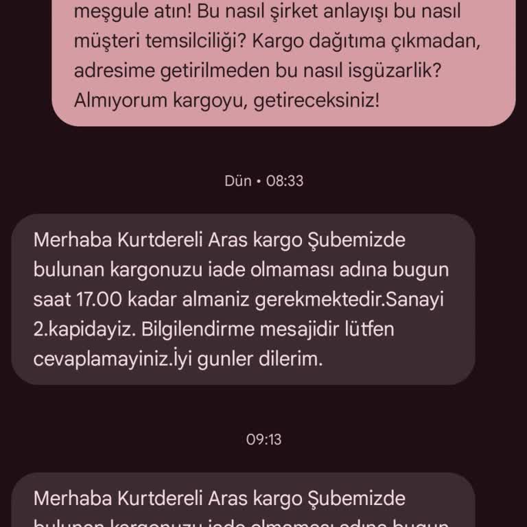 Aras Kargo Ürünü Dağıtıma Çıkarmadan Şubeden Aldırmaya Çalışıyor.