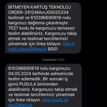 Yurtiçi Kargo/Pusula Şube Teslimata Gelmek Yerine Tel. Ediyor