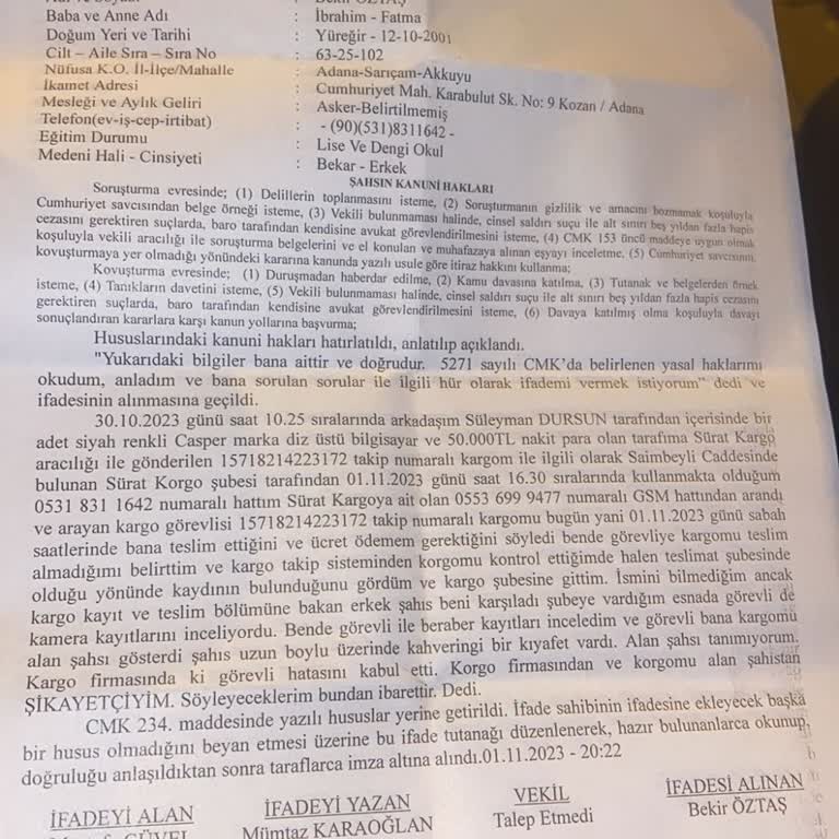 Sürat Kargo Firması Mağduru Şikayeti.