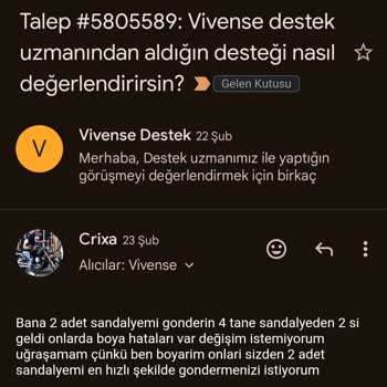 Vivense 3 Buçuk Aydır Sandalye Mi Teslim Etmiyor