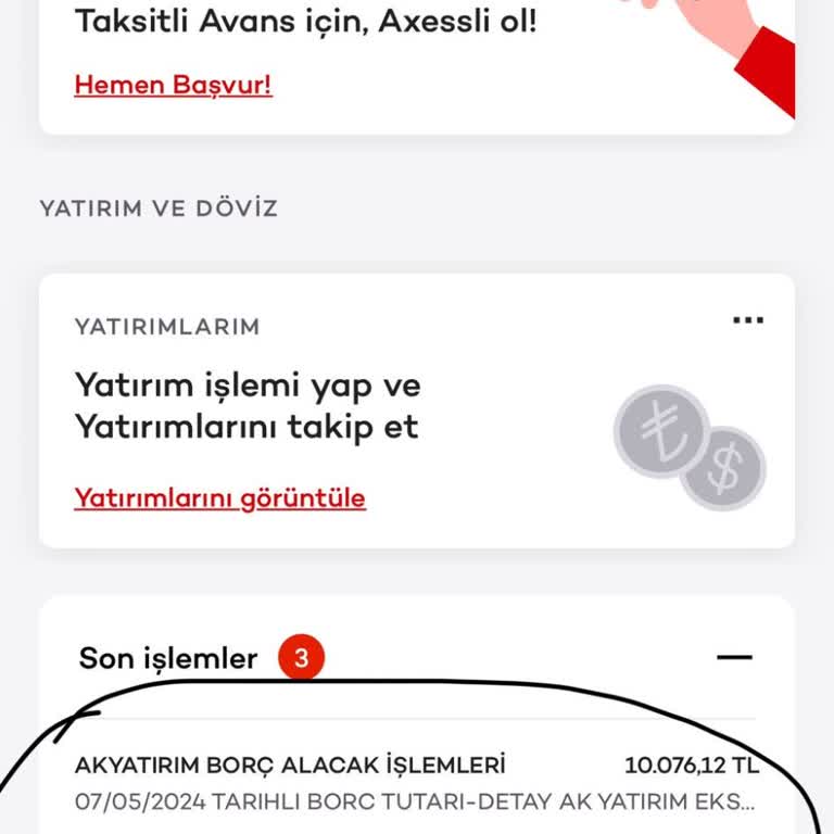 Akbank Ak Yatırım Borç Alacak İşlemleri