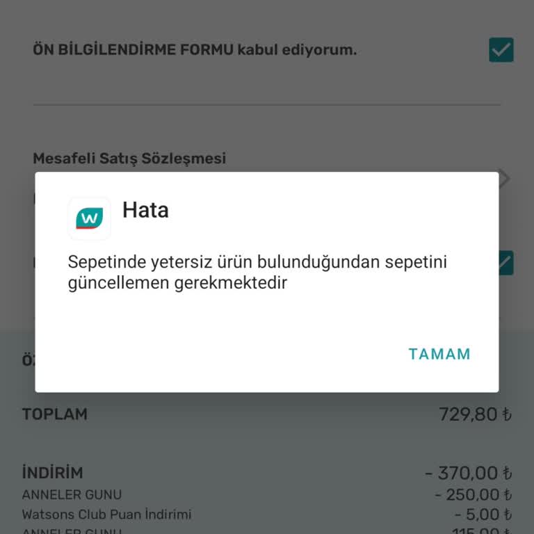 Watsons Online Alışveriş Sorunu
