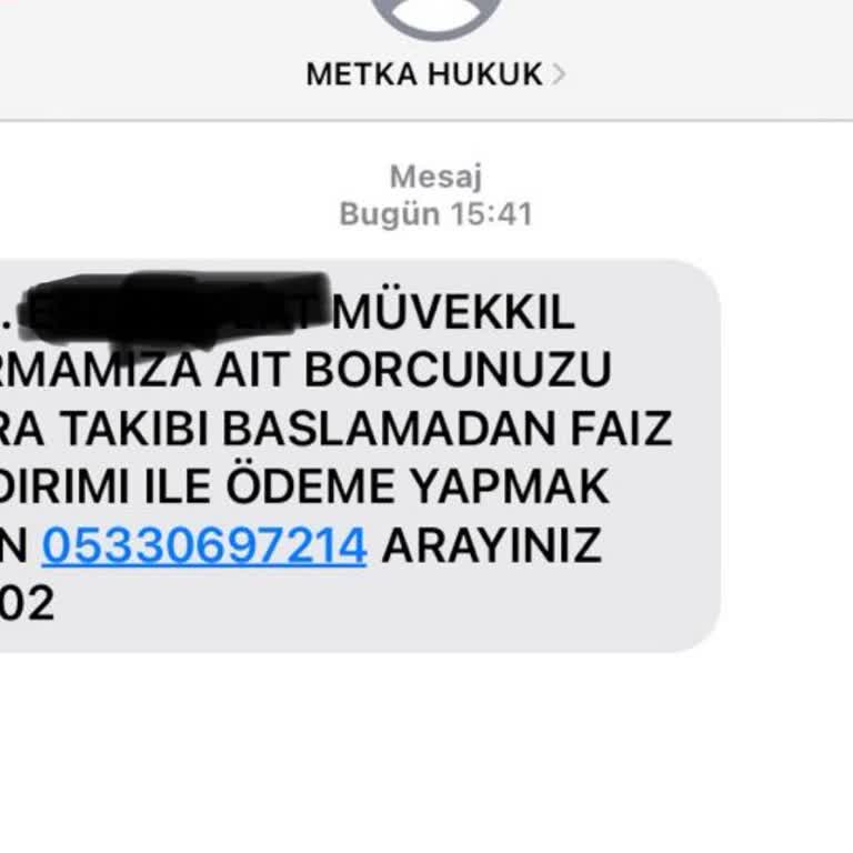 Metka Hukuk (SMS) Mesajıyla Gelen İcra Takibi Uyarısı