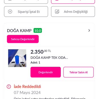 Pazarama'dan Alışveriş Yapıp Sonrasında İade Talebinde Bulundum