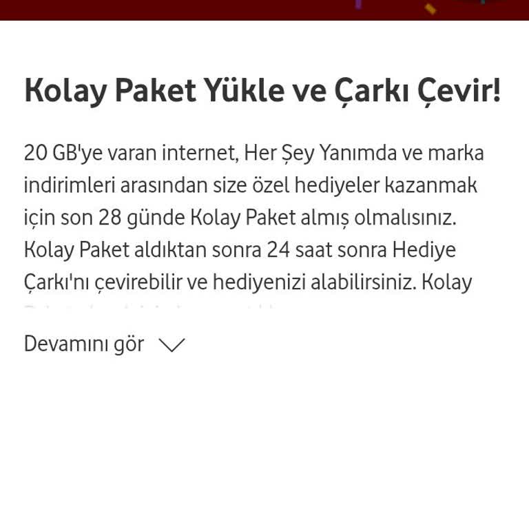 Vodafone Çarkı Çeviremiyorum. 'Son 28 Günde Paket Yükleme Yapın Diyor