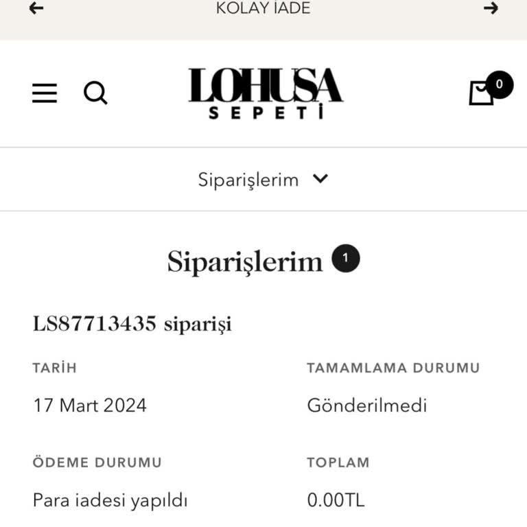 Lohusa Sepeti Para İadesi Hesabıma Geçmedi