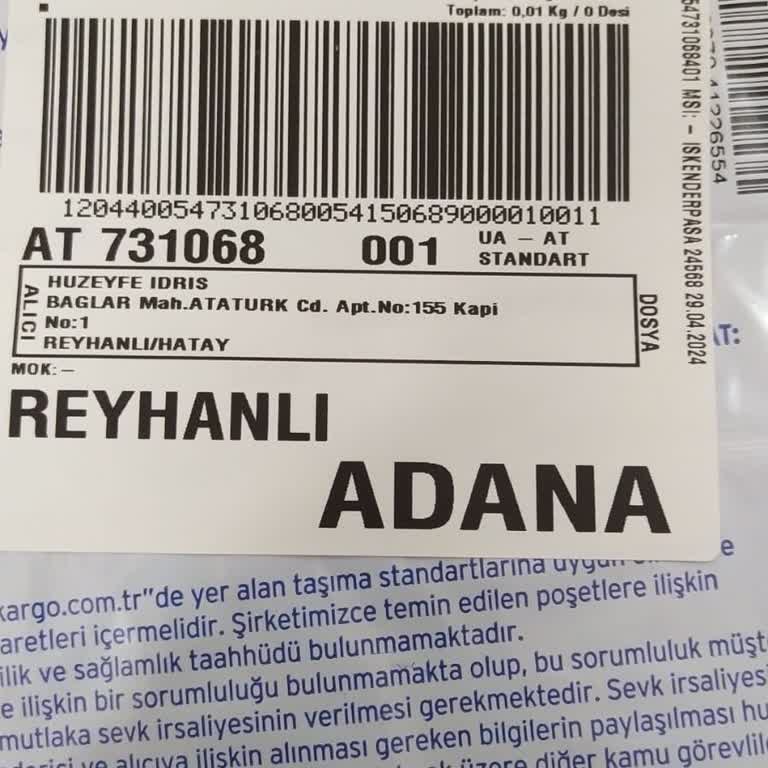Aras Kargo Hatay Reyhanlı Atatürk Caddesi Bağlar Mahallesi