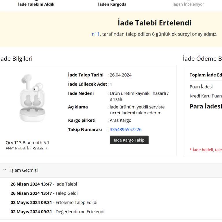 N11 Değişim Raporu Olmasına Rağmen İşlem Yapmıyor