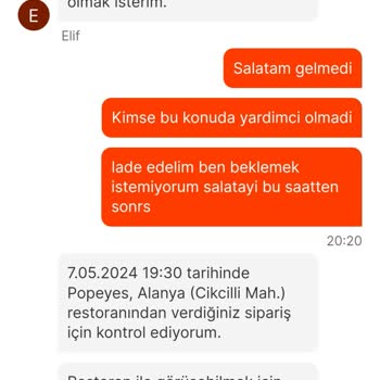 Popeyes Alanya Eksik Ürün
