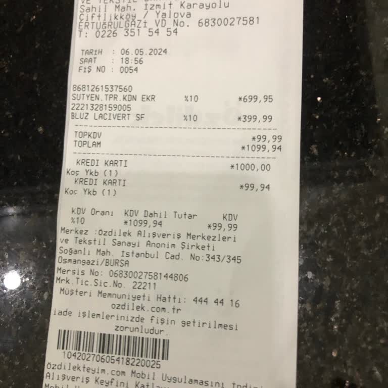Özdilek AVM Alınan Çamaşır Da Koku