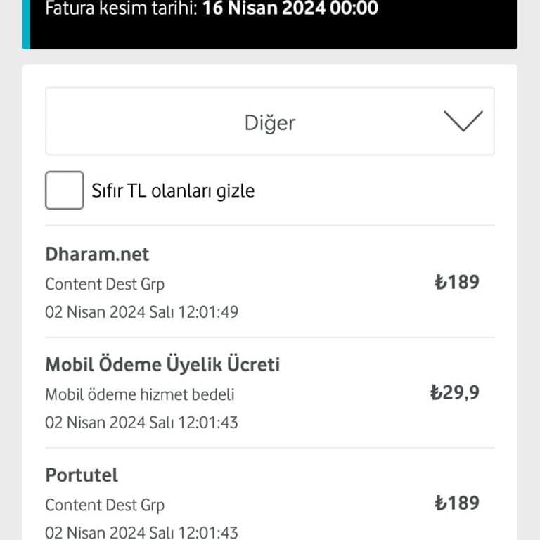 Vodafone Faturama Yansıyan İstenmeyen Üyeliklerin İptali Talebi