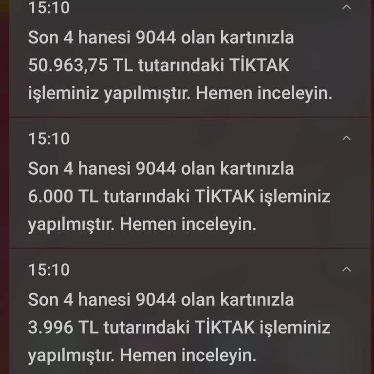 TikTak Kirala Kartımdan Habersiz Yapılan Yüksek Tutarlı Harcamalar