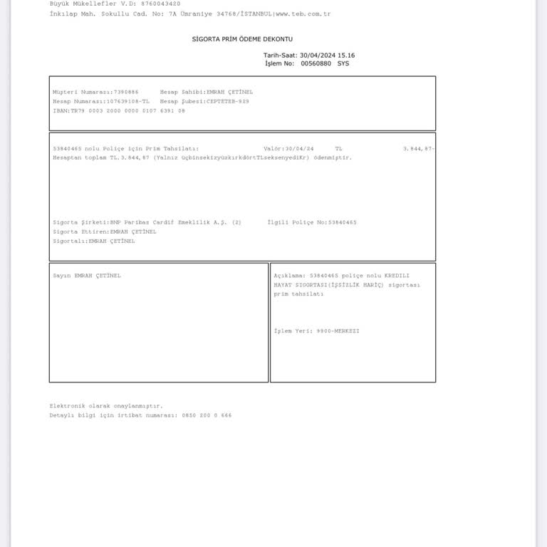 BNP Paribas Kredi Sigortası Primi Hakkında Poliçe İptali Ve İadesi