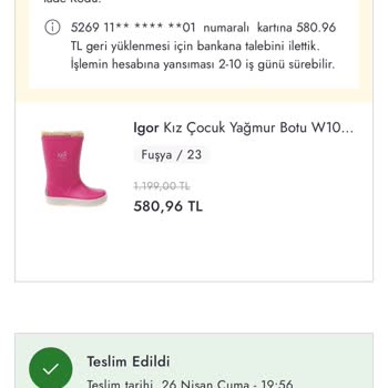 Boyner İade Ettiğim Ürünün Ücretini Ödemiyor