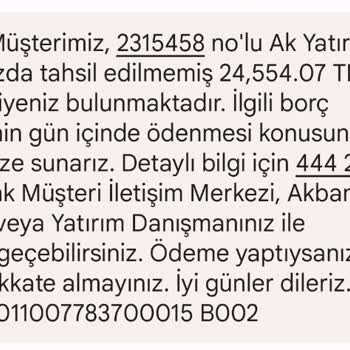 Ak Yatırım Tahsil Edilmemiş Borç