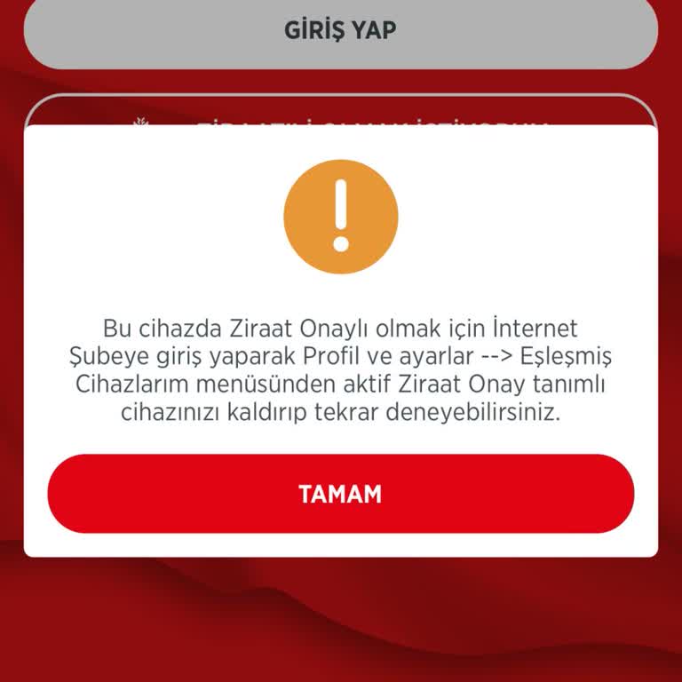 Ziraat Mobil Telefon Eşleştirememe