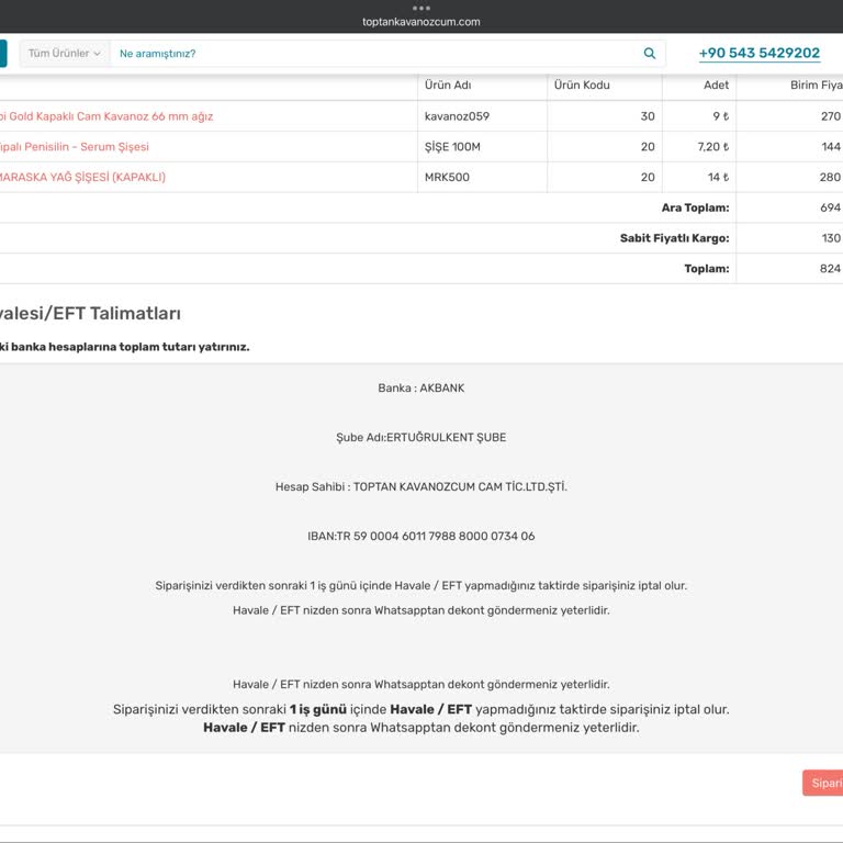 Toptankavanozcum.com Sitesi Satın Aldığım Ürünü Göndermedi