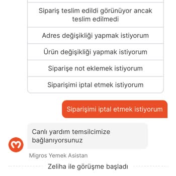 Migros Yemek Ve Hiçbir İşe Yaramayan Canlı Desteği