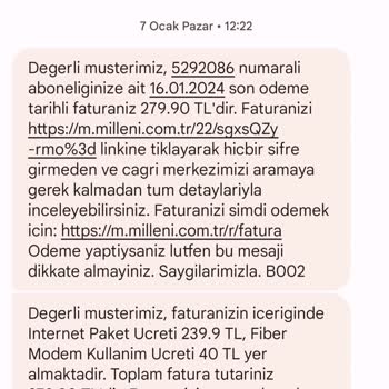 Millenicom İnternet Sürekli Zamlı Yansıtılan Fatura Şikayetim Dir.