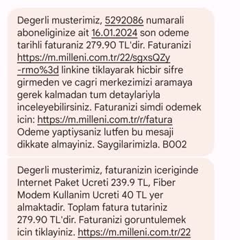 Millenicom İnternet Sürekli Zamlı Yansıtılan Fatura Şikayetim Dir.