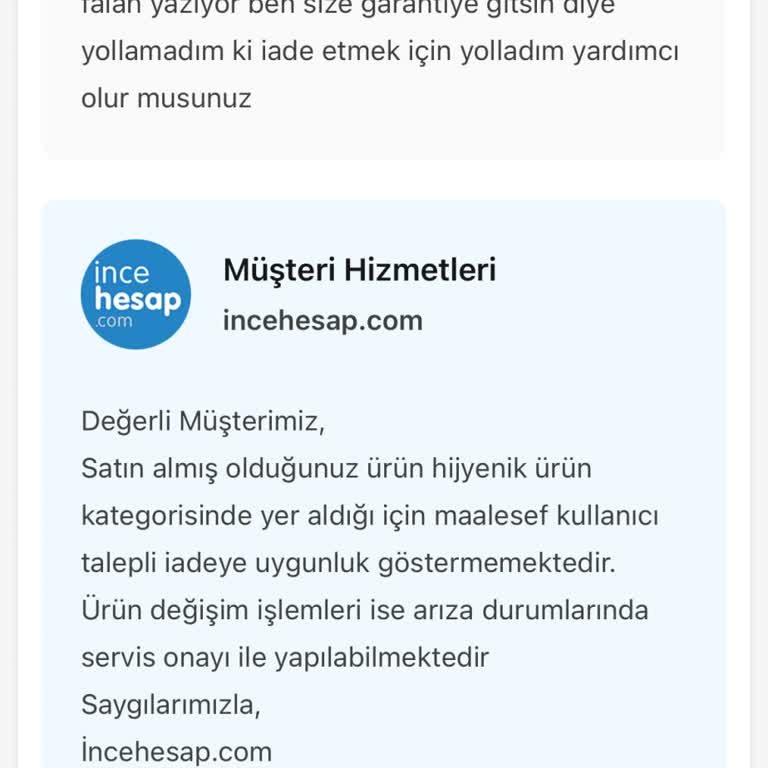 İnce Hesap İade Almıyor