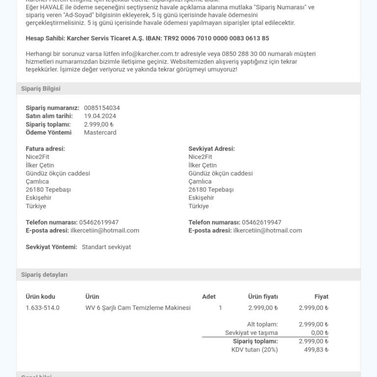 Karcher Siparişim Teslim Edilmedi