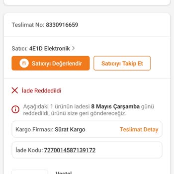 Vestel Trendyol Termos İade Reddedildi