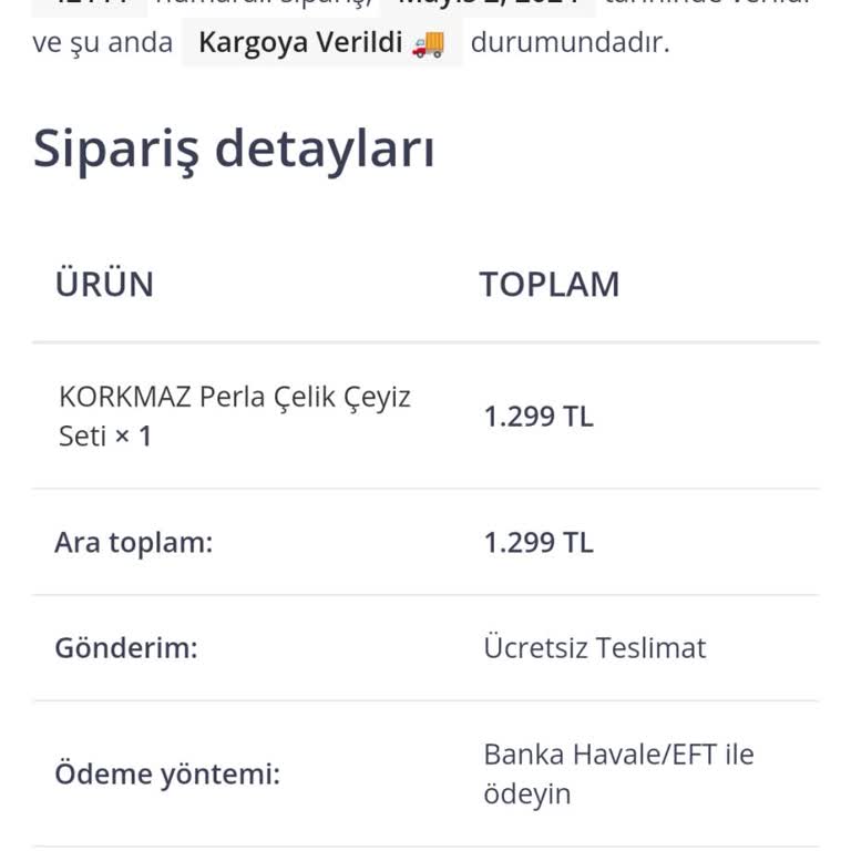 Çeyiz Trend Aldığım Ürün Bana Gönderilmedi