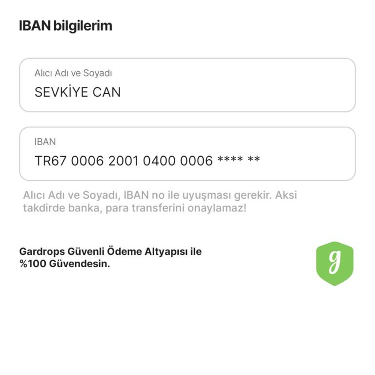 Gardrops IBAN Ekleme Yapmak İstiyorum