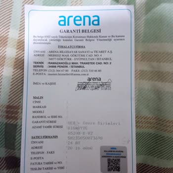 Arena Bilgisayar A520m K V2 Ana Kart Bozuk Ürün Yolladılar.