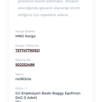 No362bakirkoy Shopier No362clo Adlı Firmanın Beden Etiketi Kesik Ürün Göndermesi
