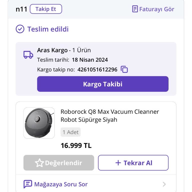 N11 Mağazasından Robot Süpürge Aldım Aras Kargo 1.5 Aydır Teslim Etmedi