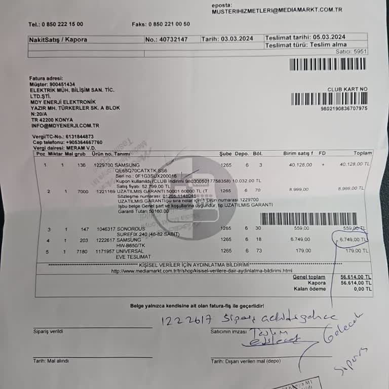 Media Markt Satın Aldığım Ürünün Taksitleri Bitti Ürün Teslim Edilmedi