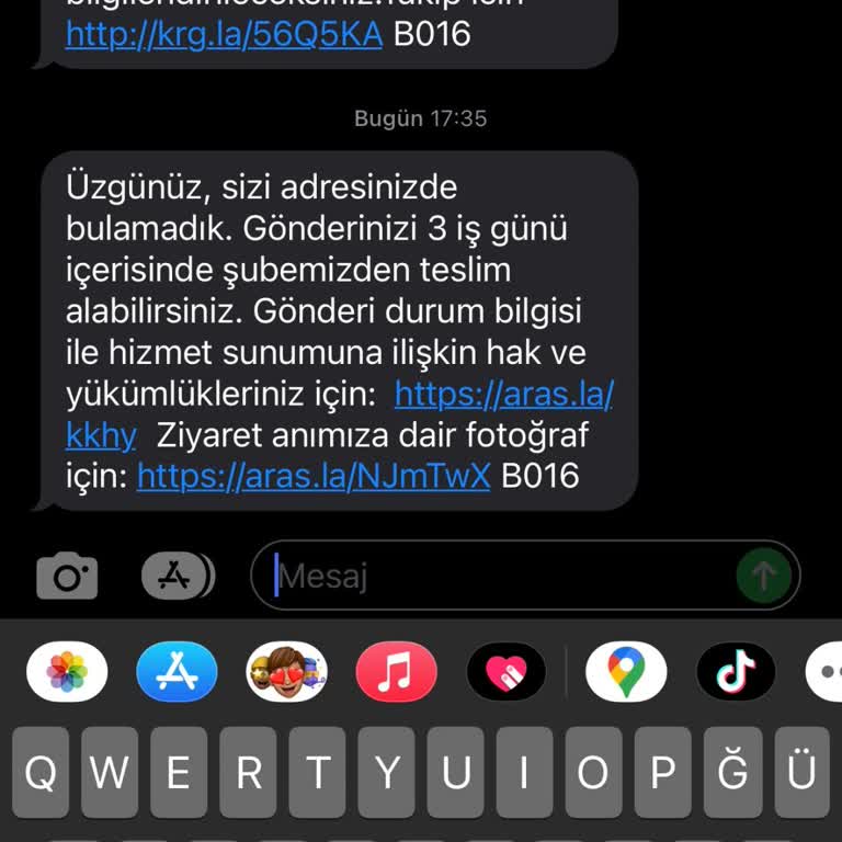 Aras Kargo Bana Yalan Dolan Mesaj Gelmesi