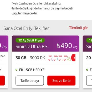 Vodafone Red'li Özel 30 GB Tarifesi Fahiş Fiyat Teklifleri
