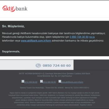"Aktif Bank"tan Hesabım Olmamasına Rağmen Mail Geldi